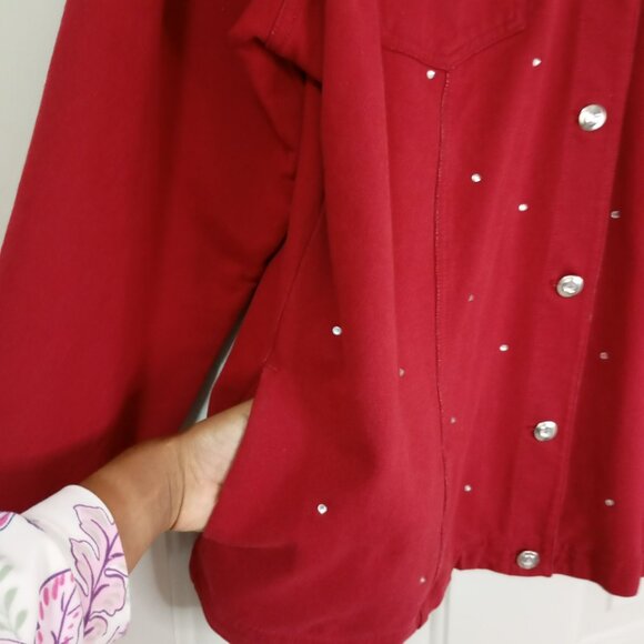 DreamJeannes Red Rhinestone Jacket Button-Up By Quacker Factory XL Womens - Picture 5 of 12
